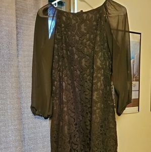 Adrianna Papell dress sheer sleeve black lace